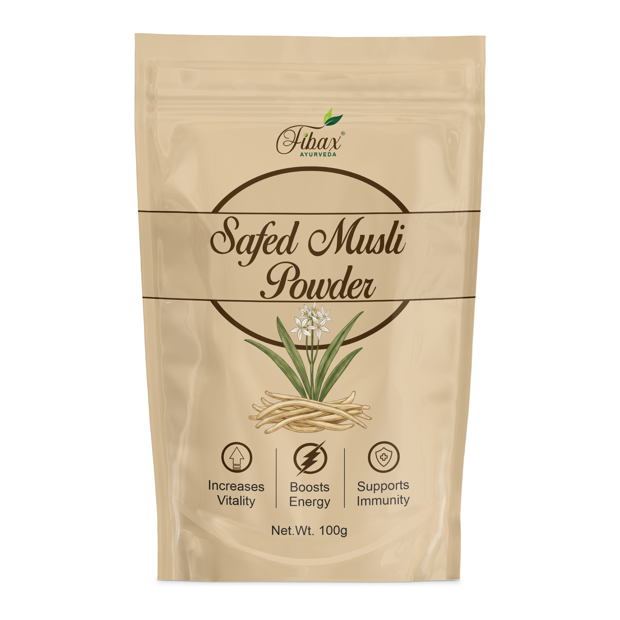 Fibax Safed Musli Powder 100gm Ayurvedic Strength & Vitality Herb